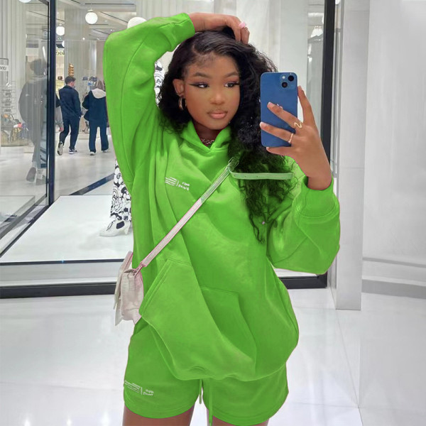 Sweater shorts suit Fashion sports LOGO long sleeve pullover hooded sweater two-piece set