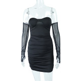 Temperament Commuter Bust Wrapping Backless Mesh Splice Long Sleeve Mid waist Hip Wrap Dress JD297026