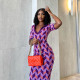 Street trendsetter POLO collar printed pullover short sleeve dress