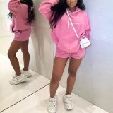 Sweater shorts suit Fashion sports LOGO long sleeve pullover hooded sweater two-piece set