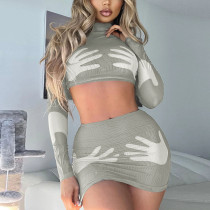 Splice screen printing personality bag hip sexy fashion dress suit