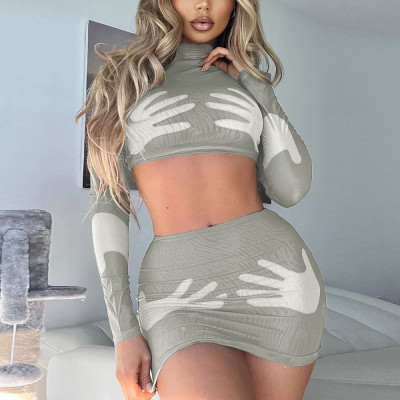 Splice screen printing personality bag hip sexy fashion dress suit