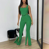 Solid color temperament commuter sleeveless vest with split leg fashion casual two sets