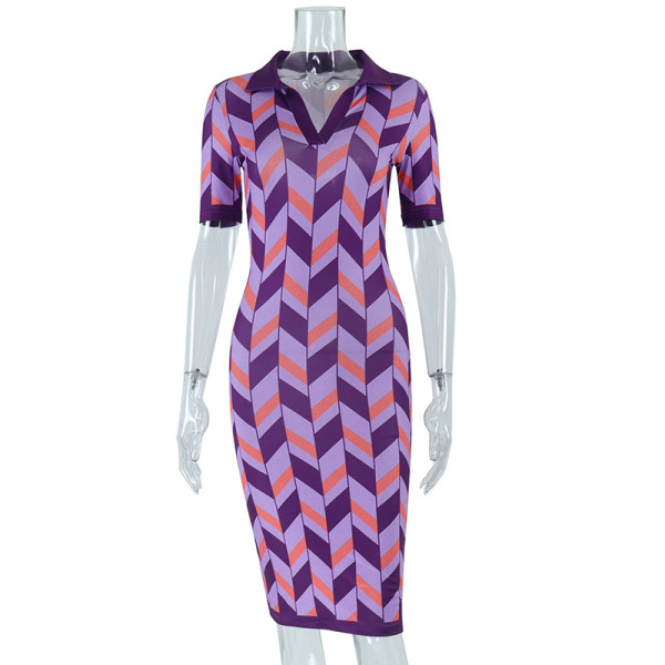 Street trendsetter POLO collar printed pullover short sleeve dress