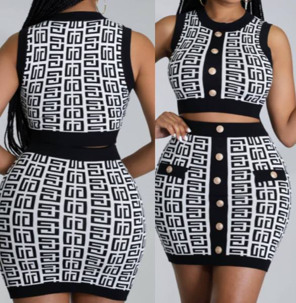 Digital positioning printing splicing thread fragrant short sleeve two-piece set
