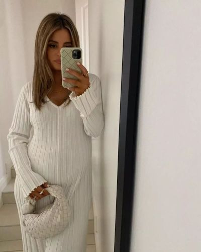 Knitted dress, casual waist, V-neck, big hole, thin knit dress