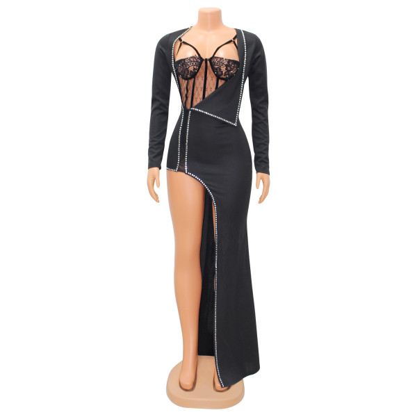 Women's fashion sexy nightclub celebrity irregular long sleeve dress