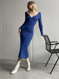 Sexy Long Sleeve Long Split Strap Backless Sweater Dress
