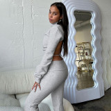 Clean color long sleeve backless strap top straight trousers fashion suit