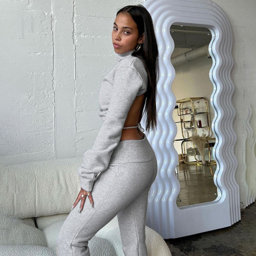 Clean color long sleeve backless strap top straight trousers fashion suit
