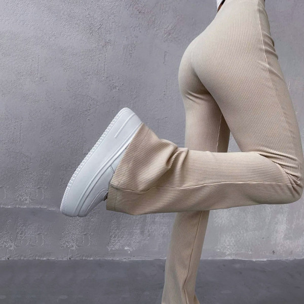 High waist slim casual trousers with micro horn