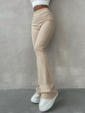 High waist slim casual trousers with micro horn
