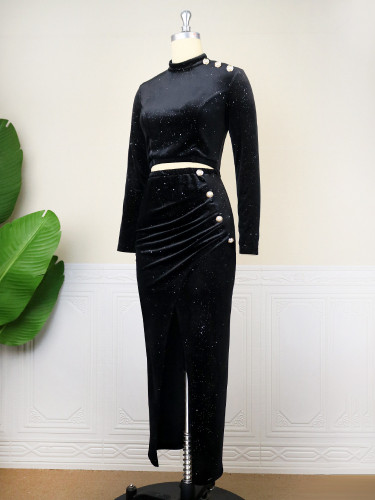 Celebrity style small stand collar temperament dress fashionable and comfortable two piece split one-step skirt