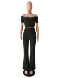 Straight neck strapless bubble sleeve open line decorative jumpsuit