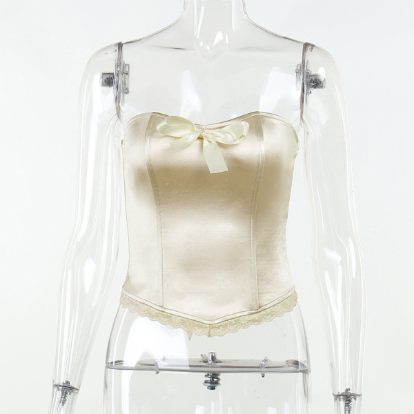 Fashion slim sexy bow lace strapless fishbone tunic top