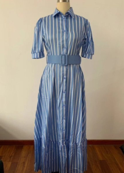 Long striped belt lined dress