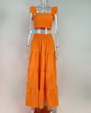 Temperament Women's solid color mid waist trendy sexy suspender skirt two-piece suit