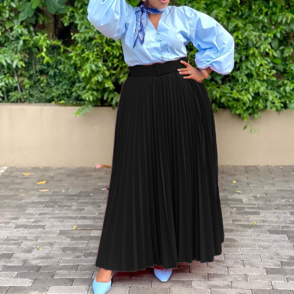 With belt pleated personality large skirt skirt skirt