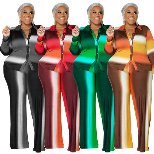 Size Women's Long Sleeve Pants Fashion Print Casual Set
