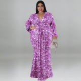 Oversized women's long sleeved fishtail skirt hip print fashion dress
