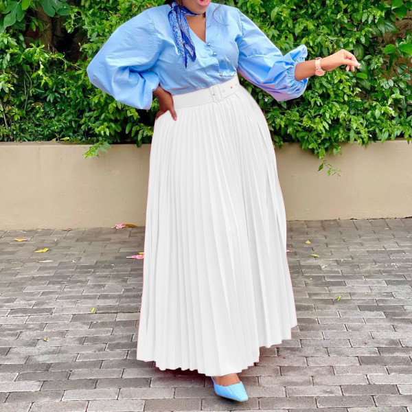 With belt pleated personality large skirt skirt skirt