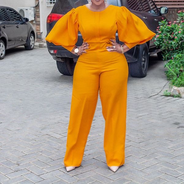 Autumn and winter temperament commuting high waist straight tube solid color jumpsuit