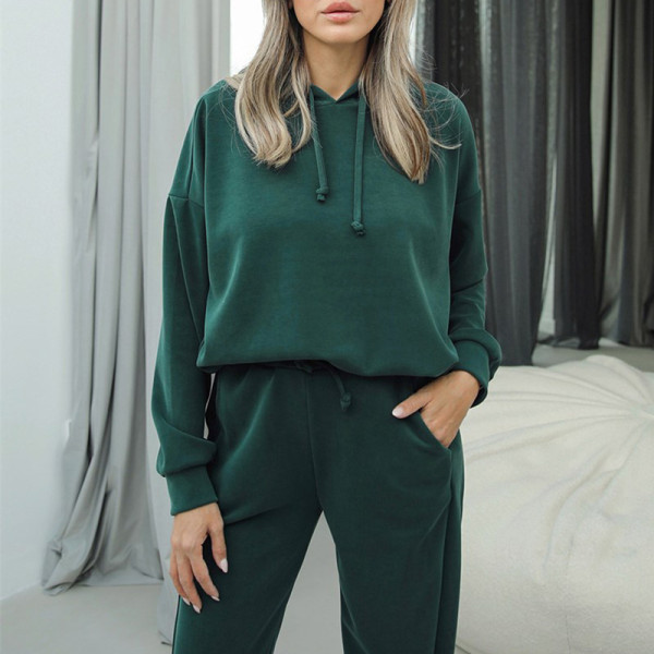Loose oversize long sleeved hooded sweater sports casual pants two-piece set