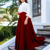 With belt pleated personality large skirt skirt skirt