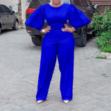 Autumn and winter temperament commuting high waist straight tube solid color jumpsuit