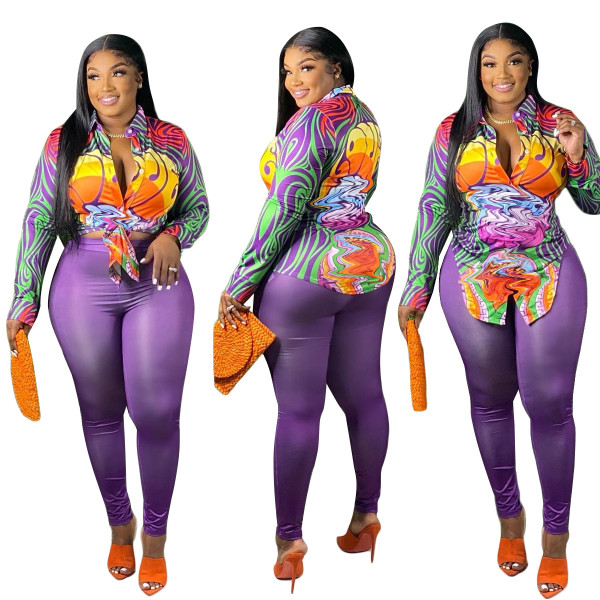 Temperament slim casual shirt trousers two-piece set