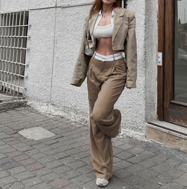 Solid Fashion Slim Casual Pants Popular Design Trailing Suit Pants