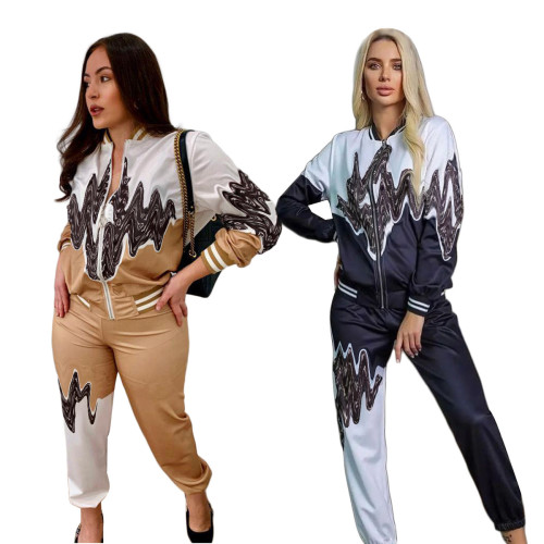 Autumn new fashion casual simple printing two-piece set