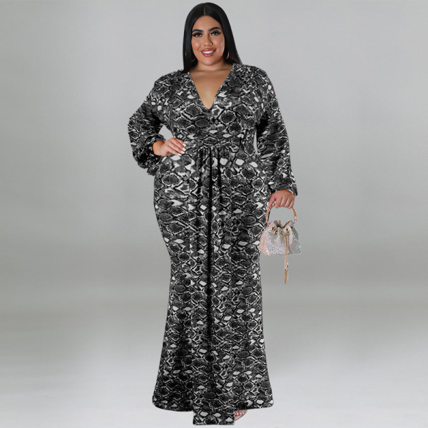 Oversized women's long sleeved fishtail skirt hip print fashion dress