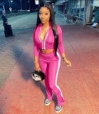 Personalized color blocking zipper leg slit sports suit