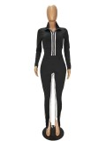 Personalized color blocking zipper leg slit sports suit