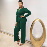 V-neck bubble sleeve autumn winter solid color jumpsuit