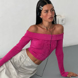 Fashionable new off shoulder sleeved solid casual open navel shirt