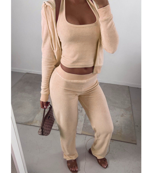 Women's winter new double-sided velvet vest three piece hood set