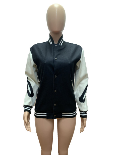 Autumn Fashion Print Thread Color Contrast Button Bomber Shirt