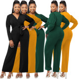 V-neck bubble sleeve autumn winter solid color jumpsuit