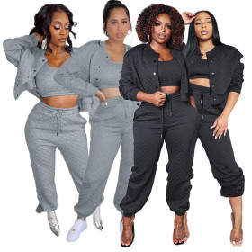 Fashion solid casual warm three piece sportswear