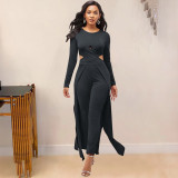 Multicolor hollow out long sleeved cloak sweater tights two-piece set