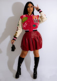 Fashion printed thread color blocking button bomber suit