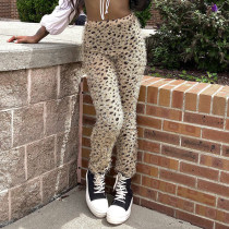 Fashion leopard print tight high waist hip lifting casual pants