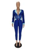 Two piece color blocking suit