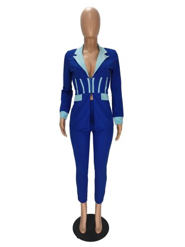 Two piece color blocking suit