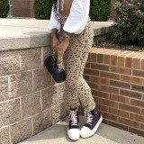 Fashion leopard print tight high waist hip lifting casual pants