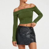 Fashionable new off shoulder sleeved solid casual open navel shirt