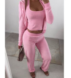 Women's winter new double-sided velvet vest three piece hood set