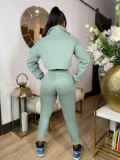 Fashion Sport Casual Solid Zipper Two Piece Set